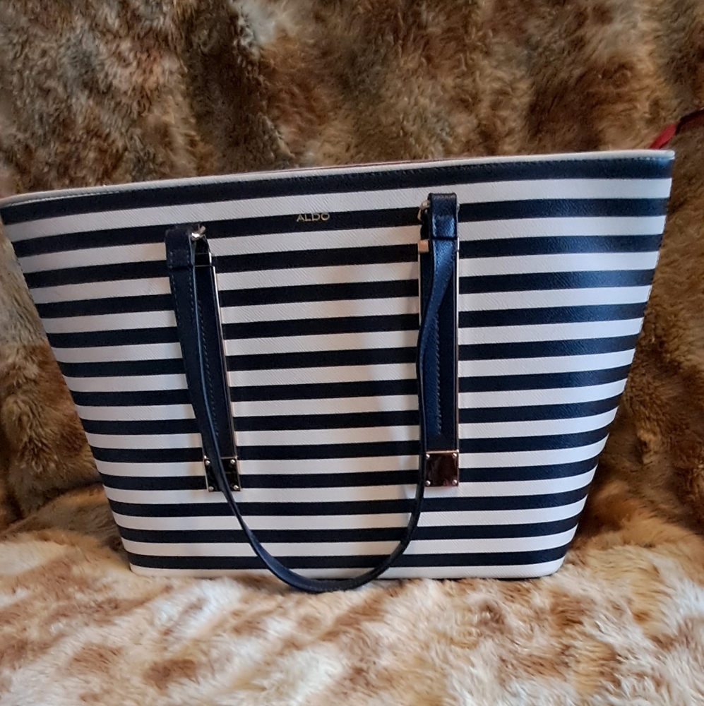 Aldo Navy and White Striped Tote